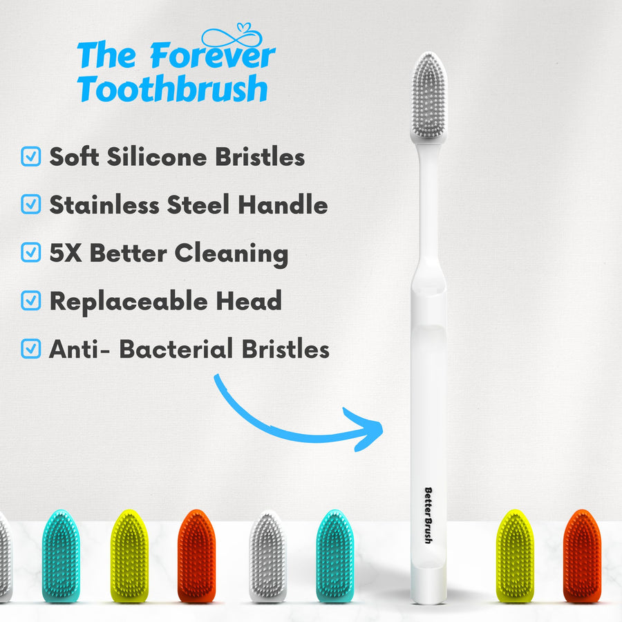 The Forever Toothbrush - Nano Silicone Bristles ( 1 Brush Handle + 6 Brush Heads)
